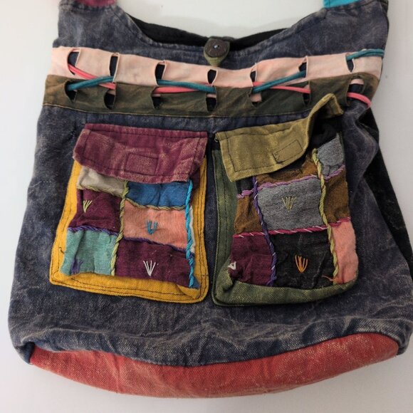 Hobo Sling Bag Multicolor Colorful Hippie Boho Crossbody 100% Cotton Nepal - Picture 5 of 8